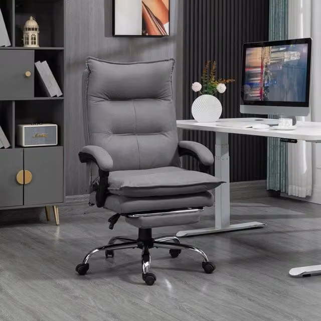 Vinsetto Modern Grey Reclining Office Chair with Heat Footrest