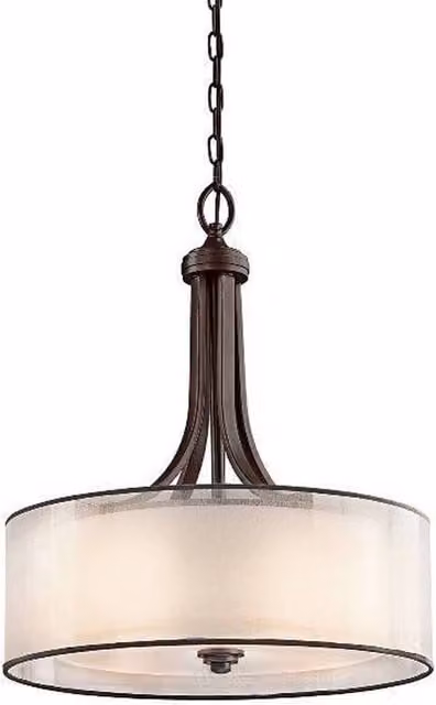 Netlighting Lacey 4 Light Large Round Ceiling Pendant in Mission Bronze and Brown with E27 Glass Shades