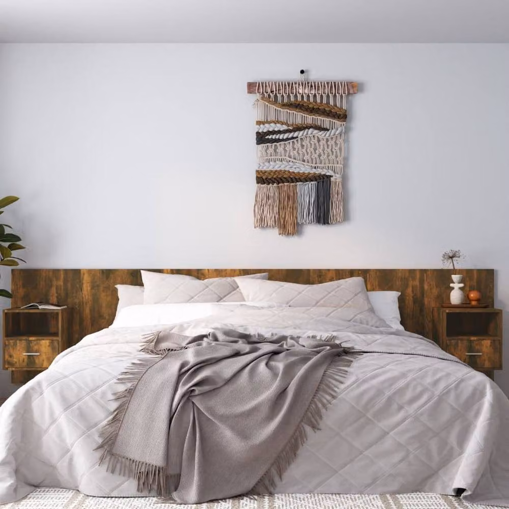 Berkfield Home Bed Headboard with Integrated Nightstand Cabinets in Smoked Oak Brown – 2
