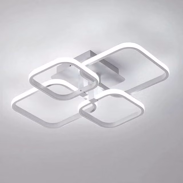 EONLION 60W Modern LED Square Ceiling Light in White Metal and Acrylic with Cool White Light