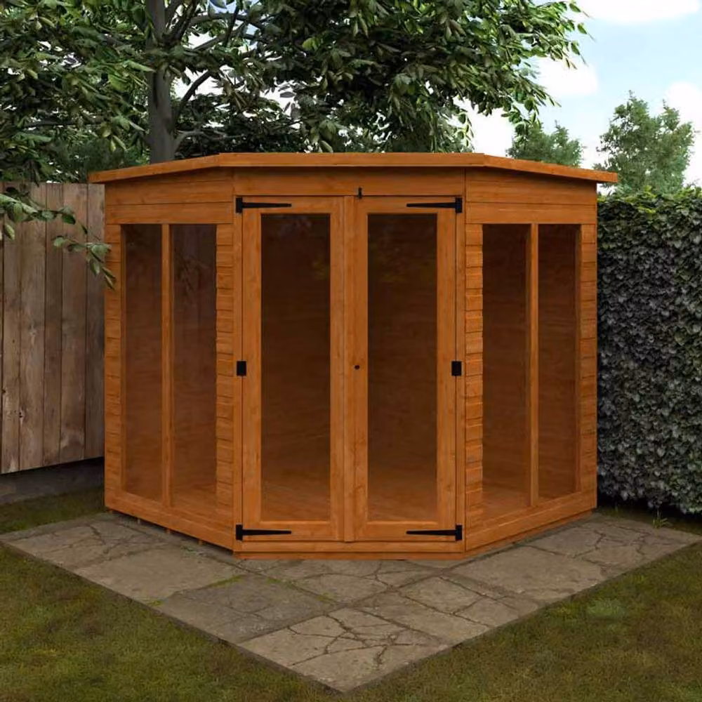 Buttercup Farm Full Pane Cornerhouse 12mm Shed in Burnt Orange, Solid Wood/Softwood/Pine, W/D/H: 213.36 x 213.36 x 209 cm – 2