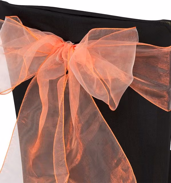 Neel Blue Organza Chair Sashes in Orange for Party Decoration, W/H: 17 x 280 cm – 1
