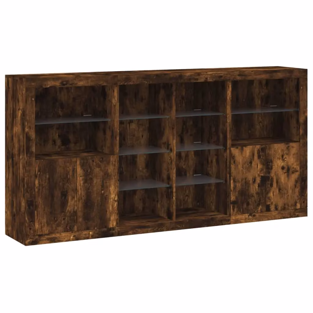 Berkfield Home Modern Sideboard with Integrated LED Lights in Smoked Oak Brown, W: 202 cm, D: 37 cm, H: 100 cm – 3