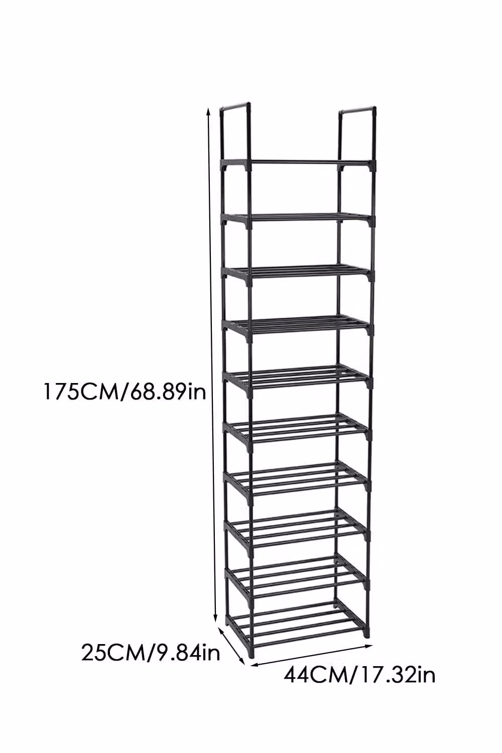 Living and Home 10 Tier Metal Shoe Rack with Adjustable Shelves in Black, W/D/H: 44 x 25 x 175 cm – 4