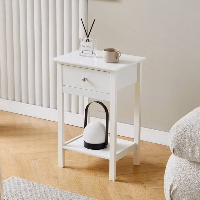 MCC Direct Arlo Set of 2 Solid Wood Bedside Tables with Open Shelf and Drawer in White – 1