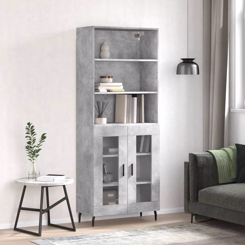 Berkfield Home Modern Highboard in Concrete Grey with Glass Doors, W: 69.5 cm, D: 34 cm, H: 180 cm – 1