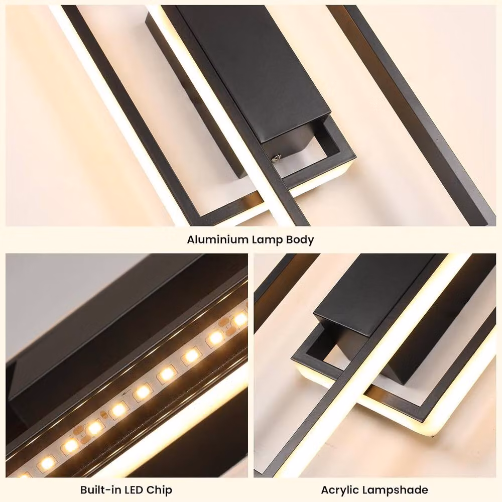 Goeco Modern Black LED Indoor Wall Light, Up and Down Lighting, 28W, 3000K Warm White, W/D/H: 40.5 x 6.0 x 40.5 cm – 4