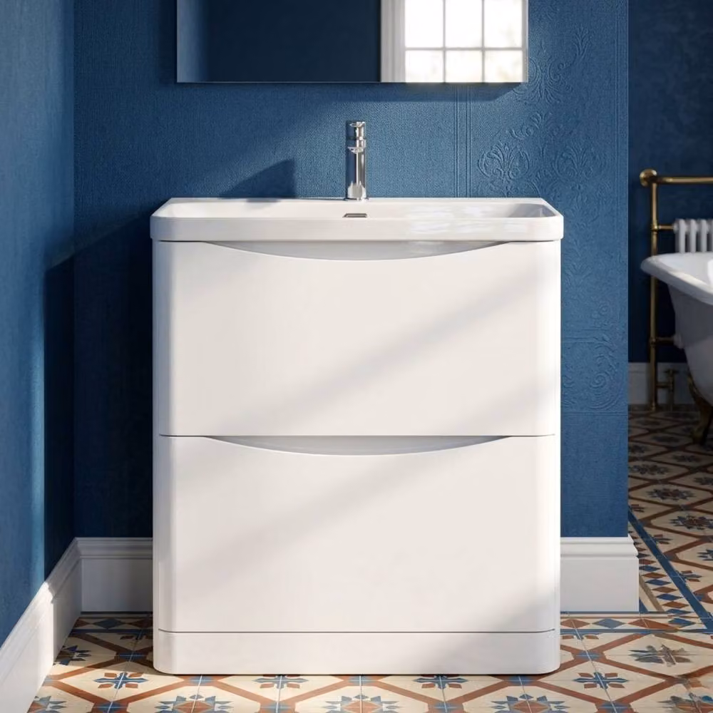 Balterley White Floor Standing 2 Drawer Bathroom Vanity with Ceramic Basin – 4