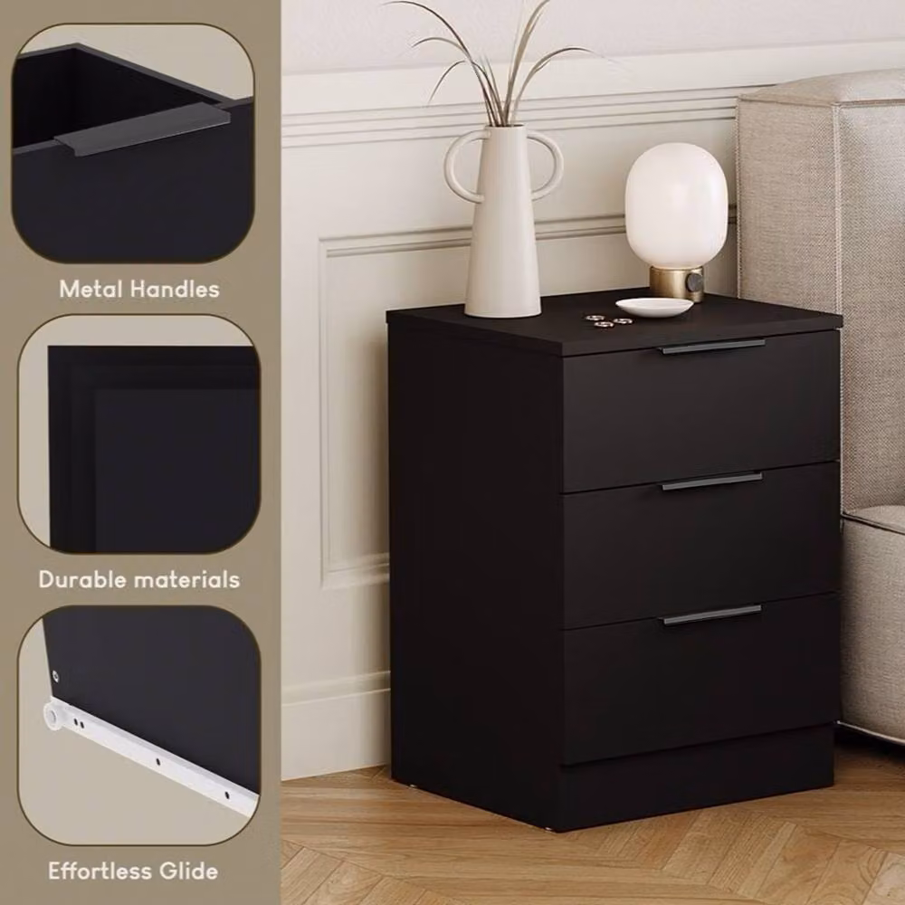 Ventryn Black Bedside Table Chest of Drawers – 4