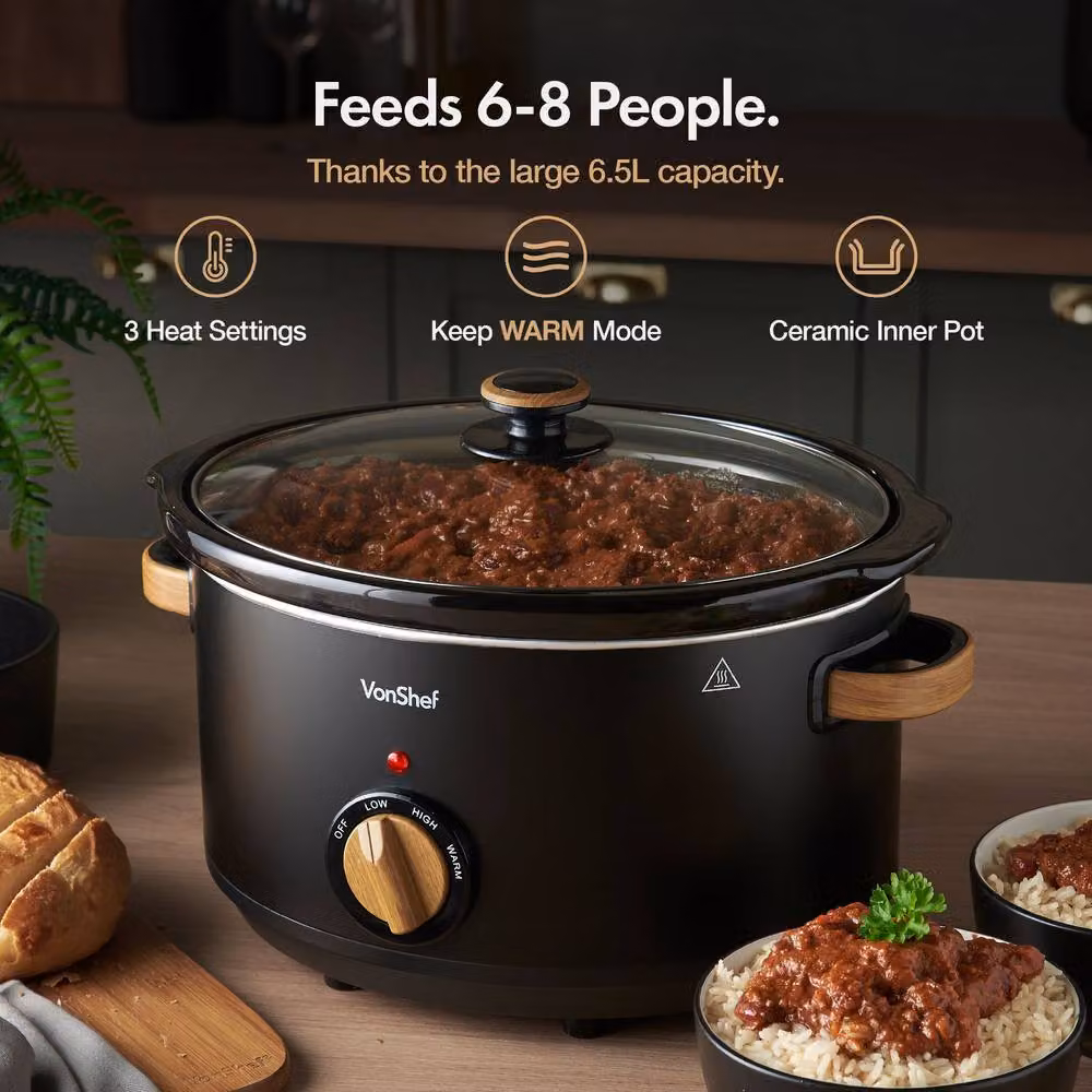 VonShef Fika 6.5L Slow Cooker, Kettle and Toaster Set in Black – 2
