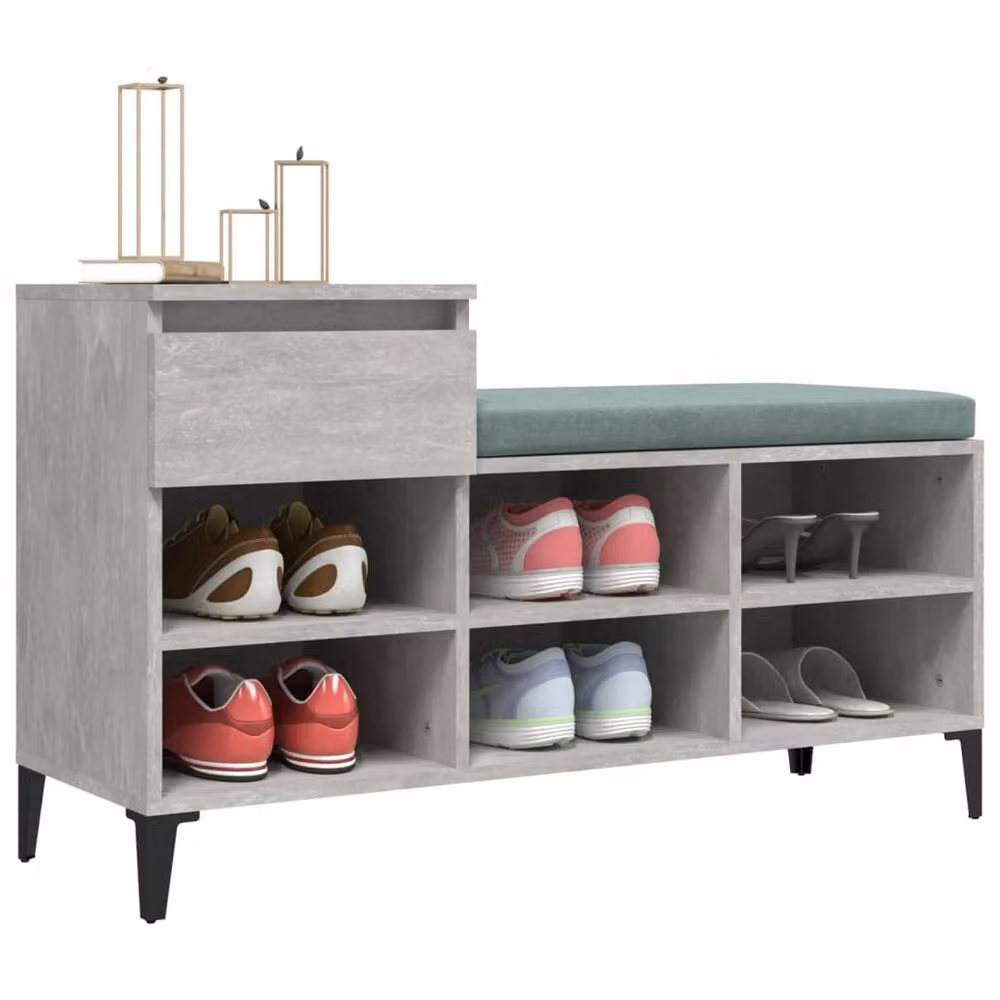 Berkfield Home Shoe Cabinet in Concrete Grey with Integrated Seat, W/D/H: 102 x 36 x 60 cm – 3