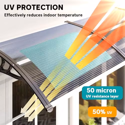 Outsunny Wall-Mounted Door Canopy Awning in Black and Transparent with Polycarbonate and Aluminium Construction, W: 75 cm, D: 23 cm, H: 75 cm – 4