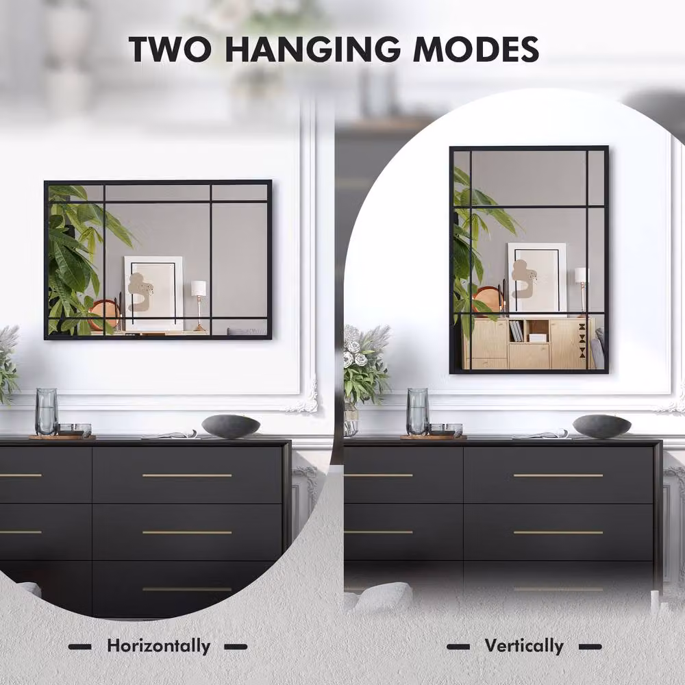 Costway Modern Rectangular Wall Mounted Decorative Mirror in Black, W: 100 cm, H: 70 cm – 3
