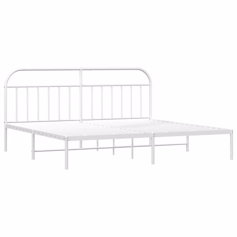 Berkfield Home Metal Bed Frame with Headboard in White W: 193 cm, L: 203 cm – 2
