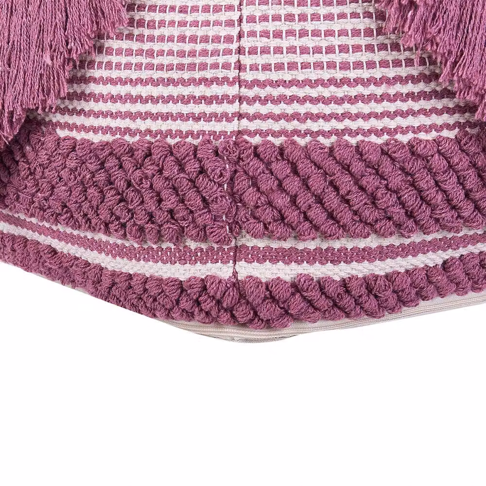 Wyld and Coco Pink Hand-Knitted Cotton Striped Pouffe with Tassels, W/D/H: 40 x 40 x 40 cm – 5