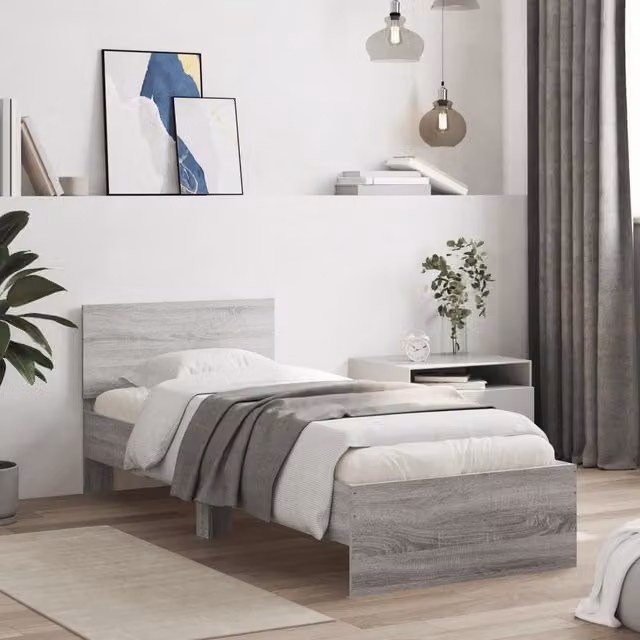 Berkfield Home Small Single Bed Frame with Headboard and Lift Up Base, Grey Sonoma, W/D/H: 75 x 190 cm