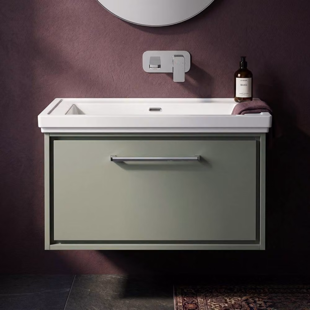 Balterley Wall Hung Single Drawer Bathroom Vanity Unit with Fireclay Basin in Matt Green, W/D/H: 83 x 47.1 x 49.8 cm – 3