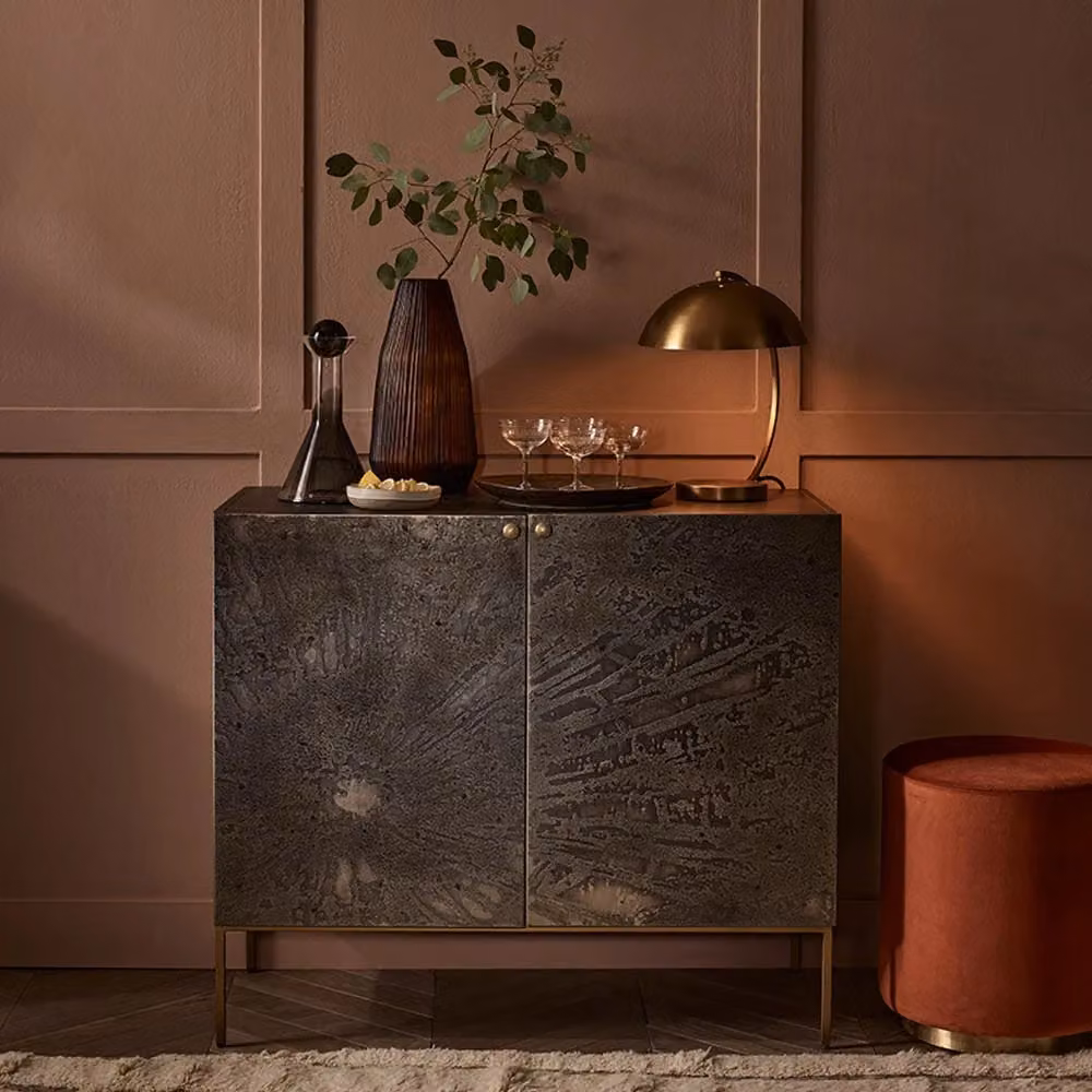 Atkin & Thyme Zenith Drinks Cabinet in Grey and Gold with Hinged Doors and Internal Shelves, H 99.0 cm x W 86.5 cm x D 47.0 cm