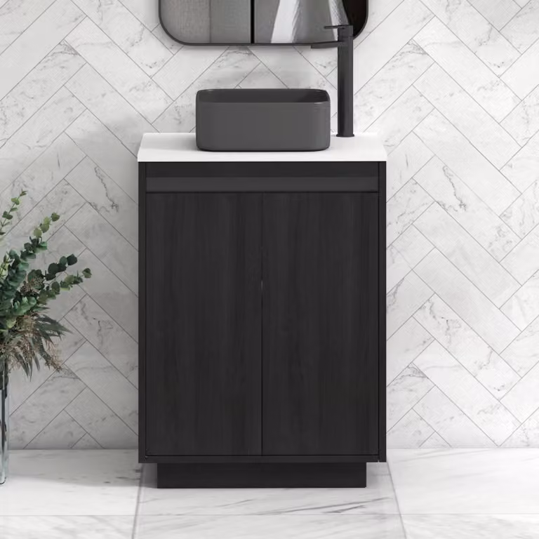 Royal Bathrooms Orion 600mm Hale Floor Standing Vanity Unit with Art Square Basin in White and Black