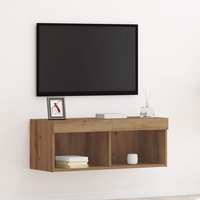 Berkfield Home Artisan Oak TV Wall Cabinet with Integrated LED Lights, Brown, W/D/H: 80 x 30 x 30 cm