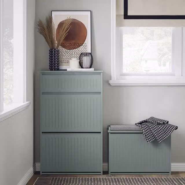 SoBuy Modern Slim Shoe Cabinet in Matt Grey with Tilting Compartments