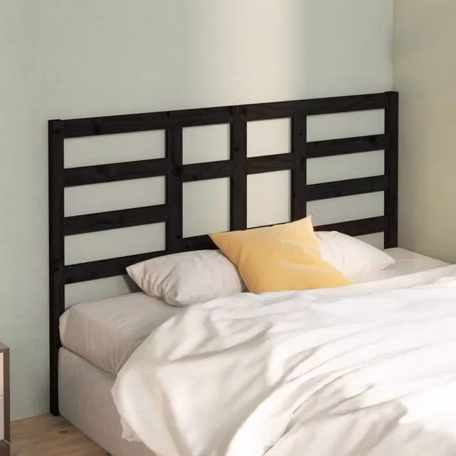 Berkfield Home Beautiful Black Solid Wood Pine Bed Headboard W/D/H: 146 x 4 x 104 cm