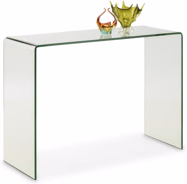 netfurniture Alsafi Bent Glass Console Table in Transparent, W/D/H: 110 x 40 x 76 cm