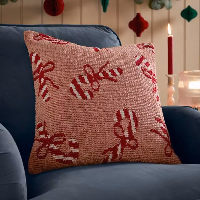 Furn Pink Candy Canes Tufted Square Cushion, W x D: 45 x 45 cm