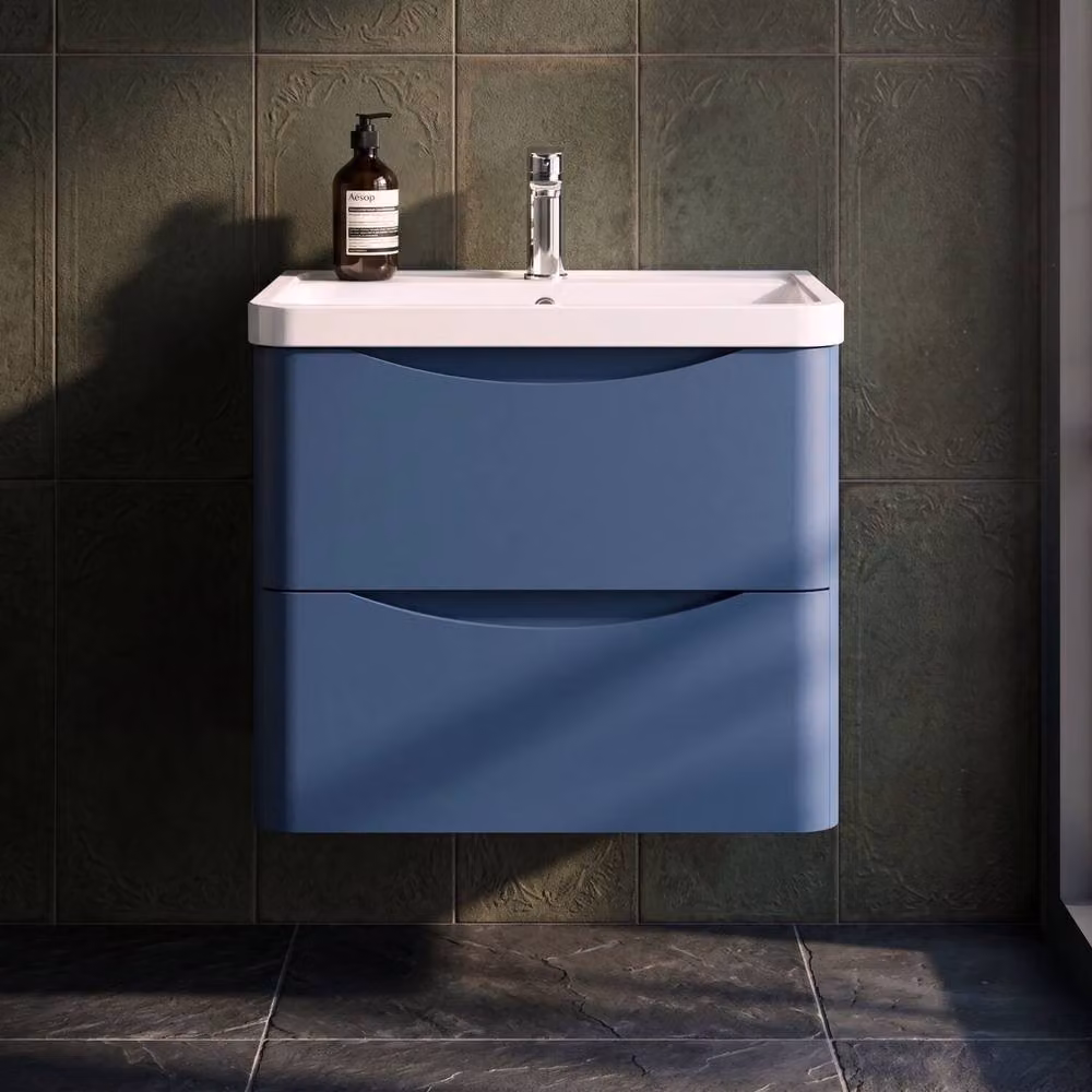 Balterley Wall Hung 2 Drawer Bathroom Vanity Unit and Basin in Satin Blue – 4