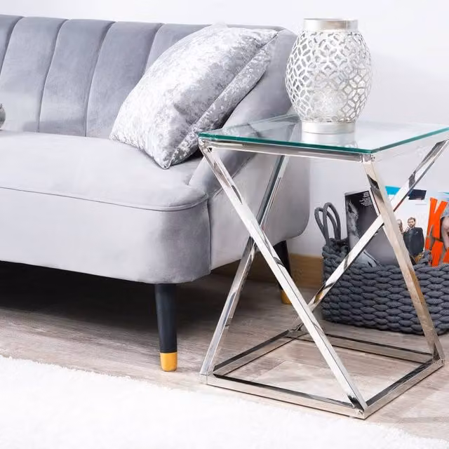 Wyld and Coco Square Side Table with Silver Glass Top, W/D/H: 40 x 40 x 55 cm