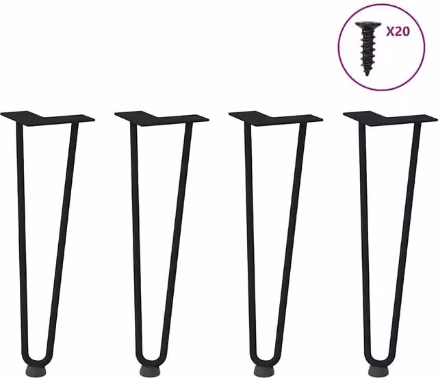 Berkfield Home Black Solid Steel Hairpin Table Legs, 4 Pieces, Height: 42 cm