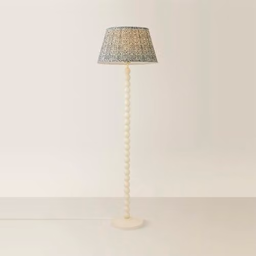 ValueLights Bobbin Floral Printed Pleated Cream Floor Lamp with Bulb – 1