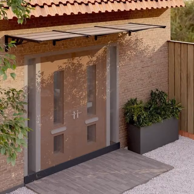 Berkfield Home Black Polycarbonate and Aluminium Door Canopy W: 297.5 cm, D: 90 cm