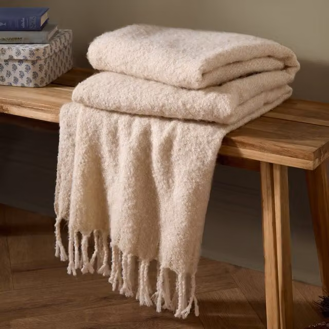 Wylder Nature Isla Woven Throw with Fringes in Beige, W/D/H: 130 x 180 cm – 1