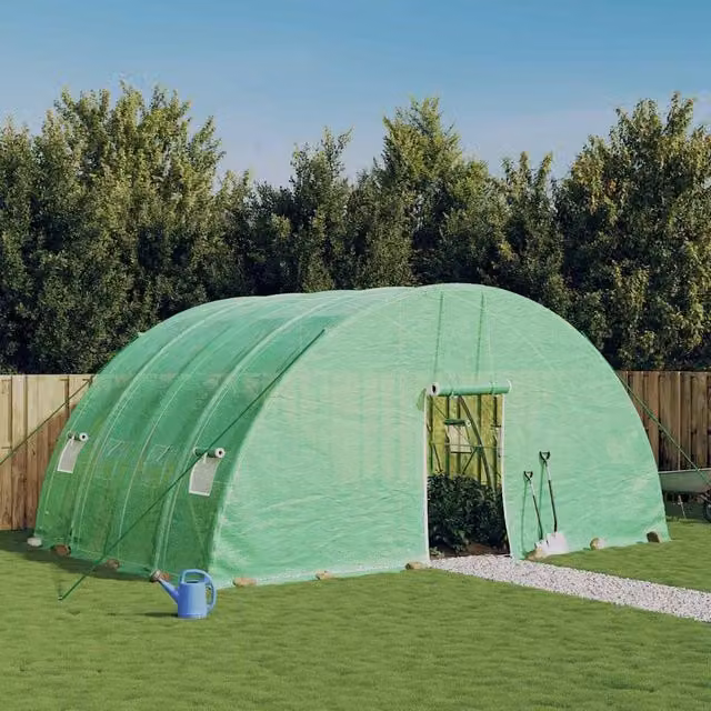 Berkfield Home Green Steel Frame Greenhouse with Plastic Windows, W/D/H: 6.0 x 4.0 x 2.85 m – 1