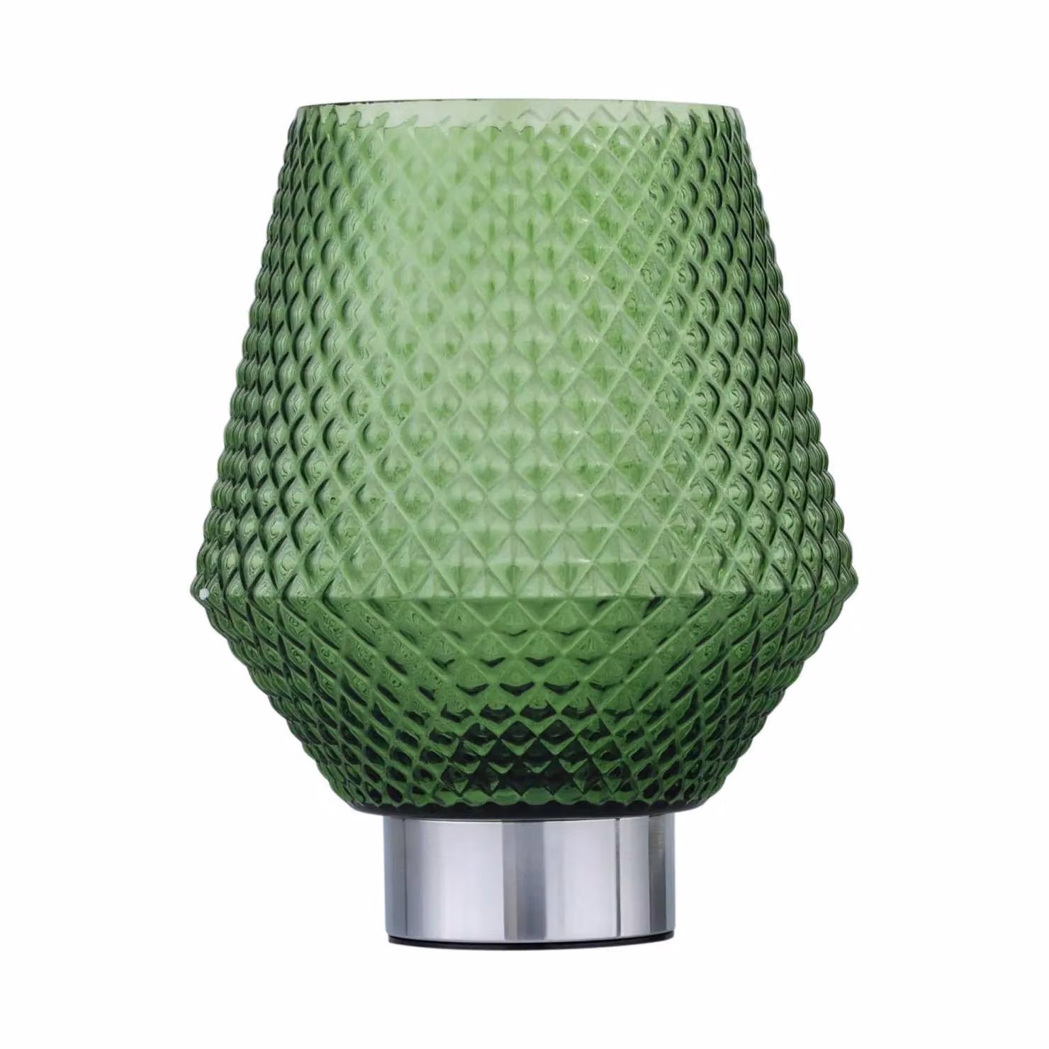 First Choice Lighting Porter Set of 2 Battery Operated Table Lamps with Green Textured Glass and Chrome Silver Finish – 2