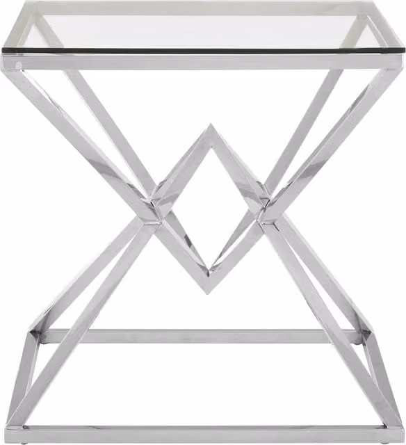 Interiors by Premier Orsina Square Silver Geometric Accent Table with Glass Top