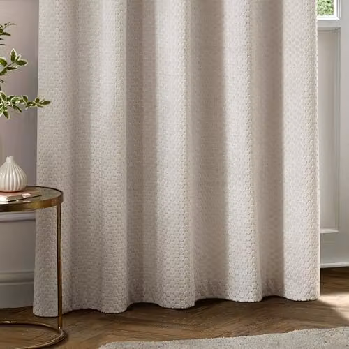 Paoletti Neptune Ivory Velvet Eyelet Curtain Pair, W: 117 cm, H: 137 cm – 2