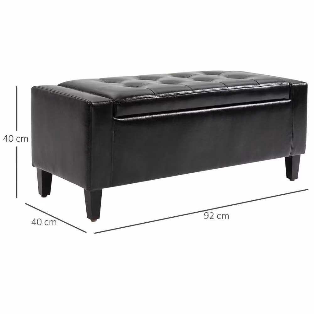 FORGEVIO Black PU Leather Storage Ottoman Bench with Rubberwood Frame, W: 150 cm, D: 40 cm, H: 40 cm – 2