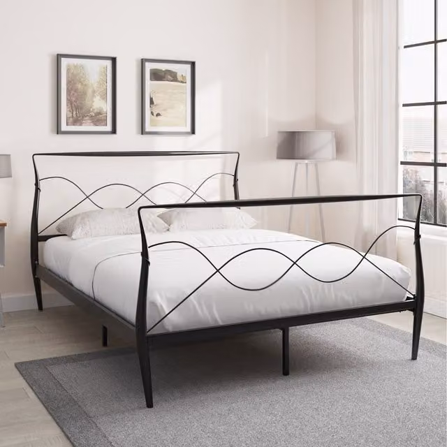 GFW Rimini Modern Metal Bedstead in Black, W/D/H: 180 x 200 cm