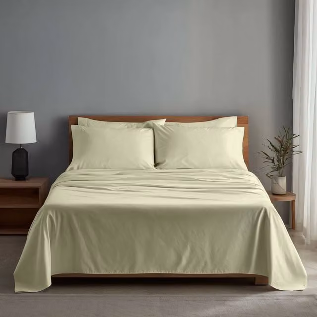 Snug City Luxury 400TC Mako Satin Soft Touch Hotel Quality Flat Sheet Bed Linen in Beige, Size: 90 x 200 cm – 1
