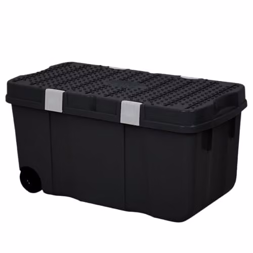 Wham Solid Plastic Storage Cart with Lid and Wheels, Silver/Black, W/D/H: 80.0 x 40.0 x 40.0 cm