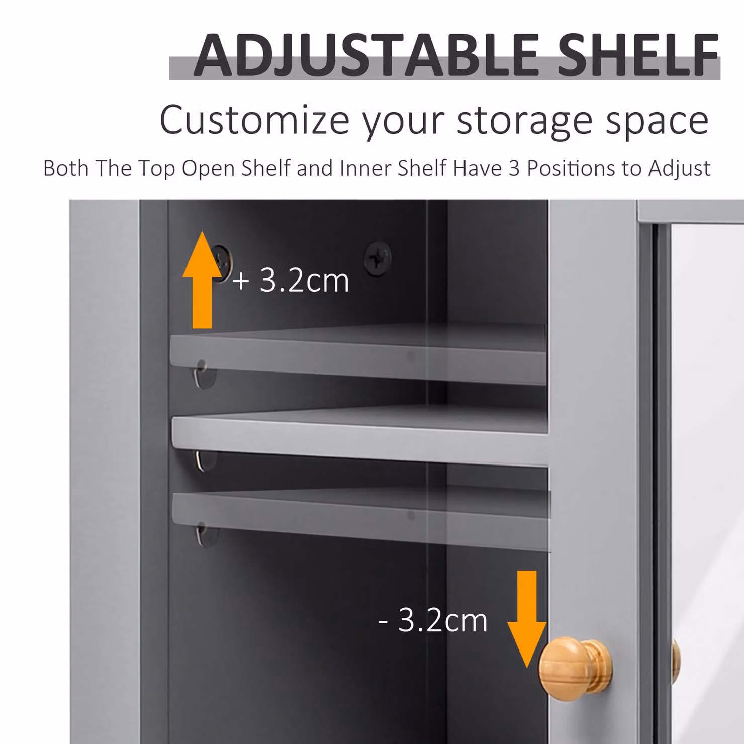 Kleankin Grey Wall Mounted Bathroom Mirror Cabinet with Adjustable Shelves and Open Shelf – 4