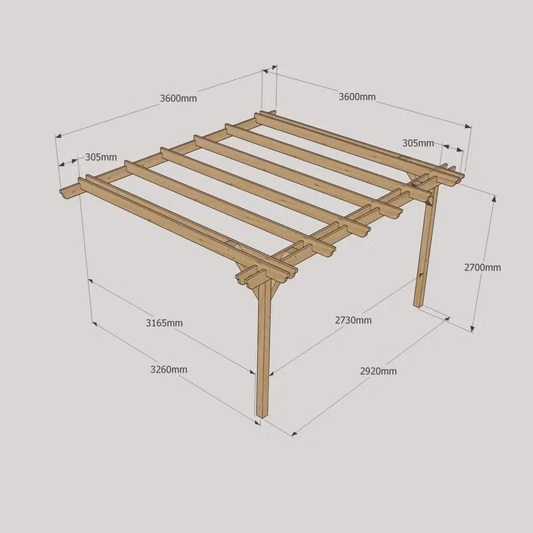 Rutland County Garden Furniture Ltd Wall Mounted Double Garden Pergola in Brown and Light Green, W: 360 cm, D: 360 cm, H: 270 cm – 2