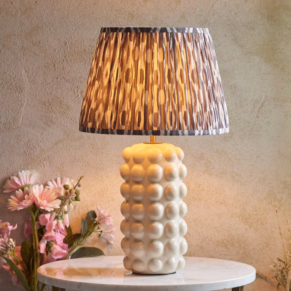 Netlighting Bobble White Ceramic Table Lamp with Grey Fabric Ikat Shade, Diameter: 35 cm, B22 – 2