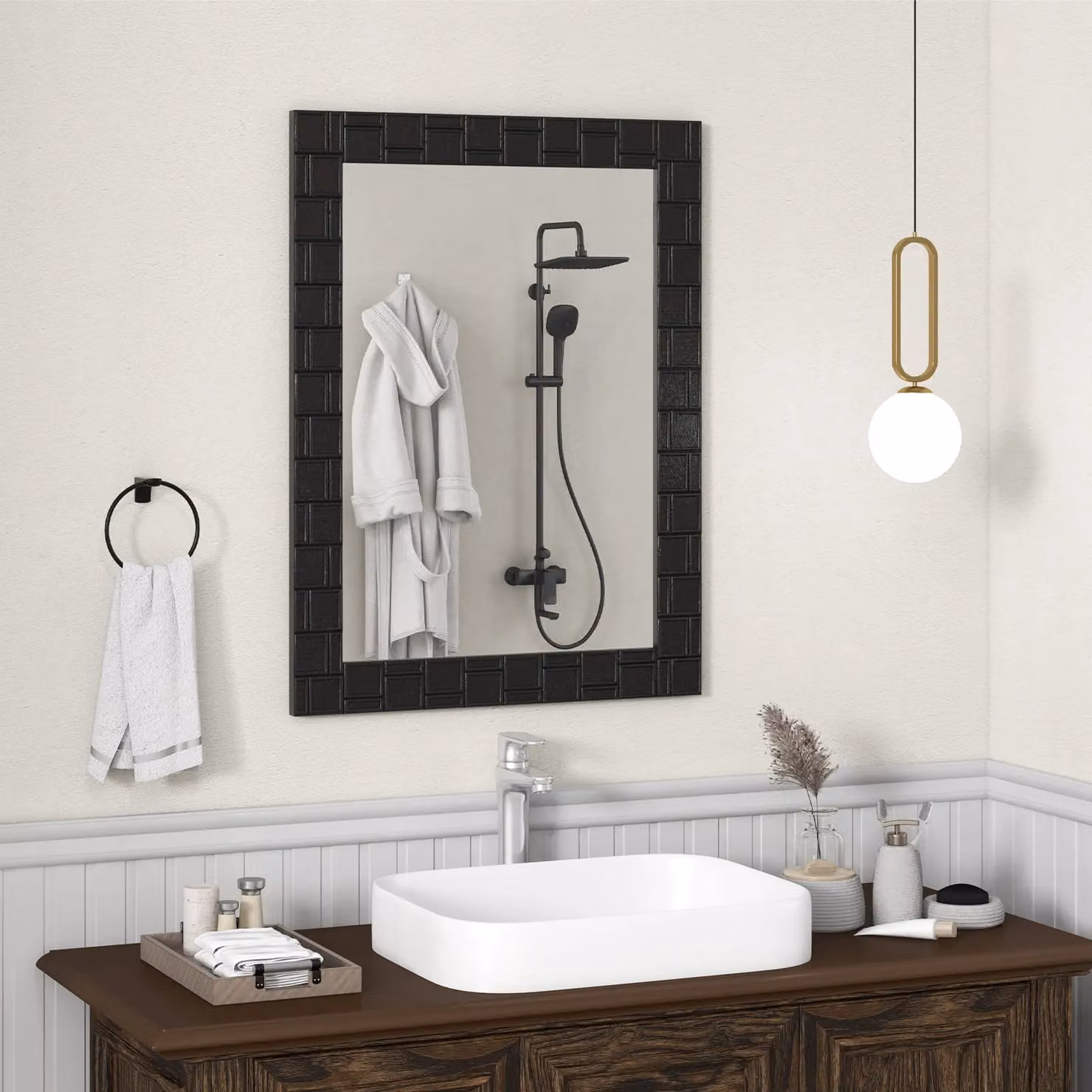 Gymax Decorative Wall Mirror with Black Rubber Wooden Frame, W: 80 cm, H: 60 cm – 5