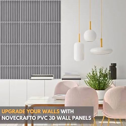 Novecrafto 3D Fluted Line PVC Wall Panels, Grey, 6 Sheets, W/D/H: 50 x 50 x 50 cm – 7