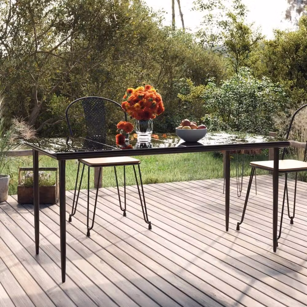 Berkfield Home Elegant Garden Dining Table in Black Steel and Tempered Glass, W: 160 cm, D: 80 cm, H: 74 cm – 2