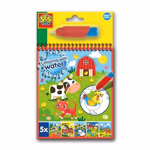 SES Creative Colour with Water Farm Book in White and Multicolour, Mess-Free Reusable Water Drawing Set for Kids