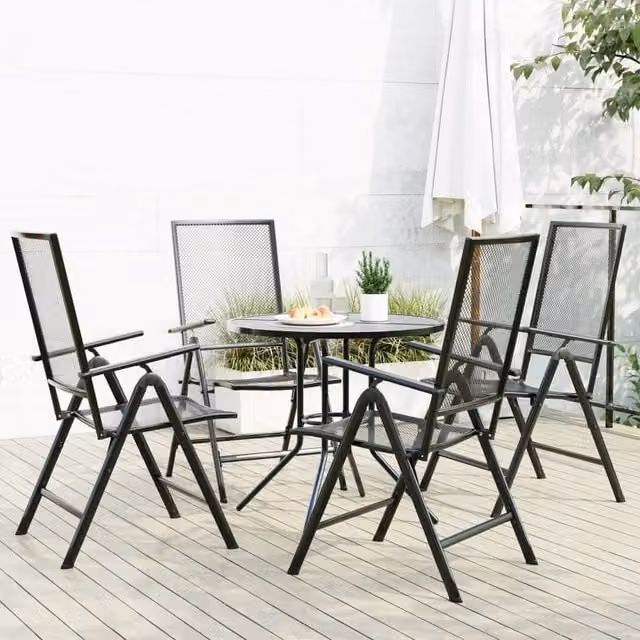 Berkfield Home 5 Piece Reclining Garden Chair Set in Anthracite and Black Powder-coated Steel